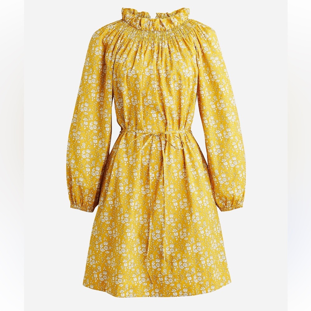 J. Crew x Liberty Ruffleneck Puff‎ Sleeve Floral Dress Medium Yellow White